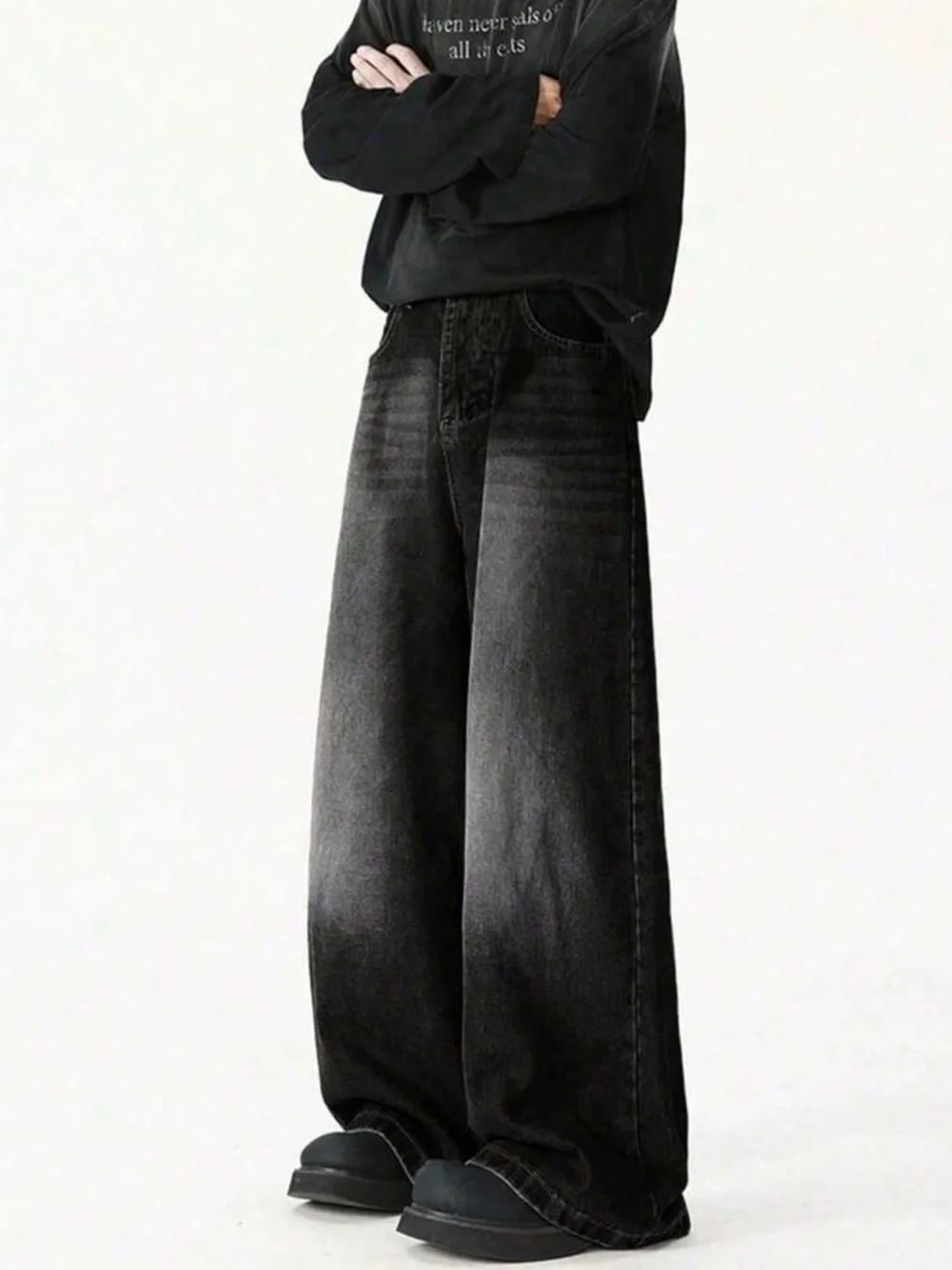 Black Wide-Leg Women’s Jeans - Casual Loose Fit